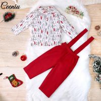 Ceeniu Children Boys Christmas Clothes Tree Print Shirts And Suspender Red Pants Kids New Year Costume For Baby Christmas Outfit