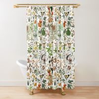 Bernicl Biology Floral Stall Shower Curtain Vintage Garden Plants Herbs Flowers Botanical Design Fabric Bathroom Decor Set with Hooks