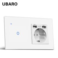 QSR STORE UBARO EU Russia Tempered Crystal Glass Panel Smart Touch Switch With USB Socket 220V Breaker Plug Work Tuya Life