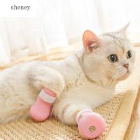 SHENEY ชุดซิลิโคนป้องกันรอยขีดข่วนกัดเล็บแมวที่ครอบเท้าสัตว์เลี้ยงรองเท้าแมวรองเท้าบูทปกป้องอุ้งเท้าสัตว์เลี้ยง