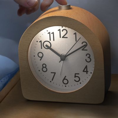 Alarm Clock Without Ticking Retro Wooden Alarm Clock with Dial Alarm Light Quiet Table Clock with Snooze Function