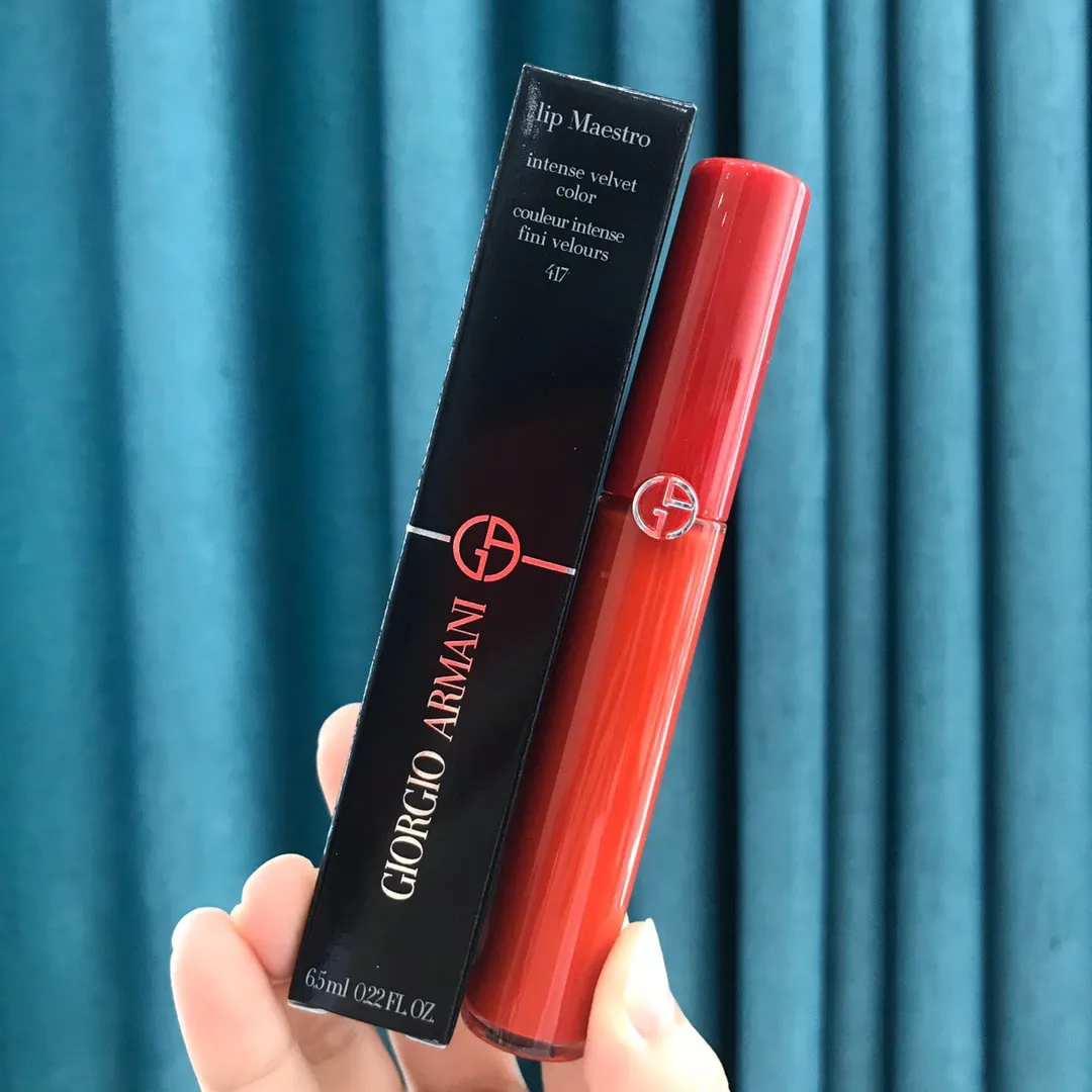 Armani red pipe lip glaze 417 new color orange juice sparkling water orange  red paste with fine glitter on the mouth is not obvious and will not appear  abrupt | Lazada PH