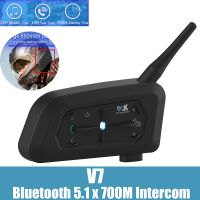 ❍ V7 Bluetooth Motorcycle Helmet Intercom 3D Sound Effect Headset with 700M BT Interphone Communicator for 7 Riders Waterproof