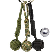 Paracord Survival พวงกุญแจพร้อมลูกเหล็กป้องกันตัวเอง 15 ซม. 7-core อุปกรณ์กลางแจ้งร่มชูชีพเชือกพวงกุญแจ Wild Survival-ZOK STORE