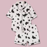 QWEEK Cow Print Pajamas for Women Nightie Pijamas Home Clothes  Cotton Nightgowns Summer