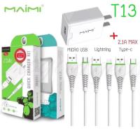 MAIMI T13 ชุดชาร์จ หัวพร้อมสาย 2.1A MAX มีรุ่น lightning / micro / Type-c (ผลิตโรงงานเดียวกันกับremax) หัว+สาย ชุดชาร์ท