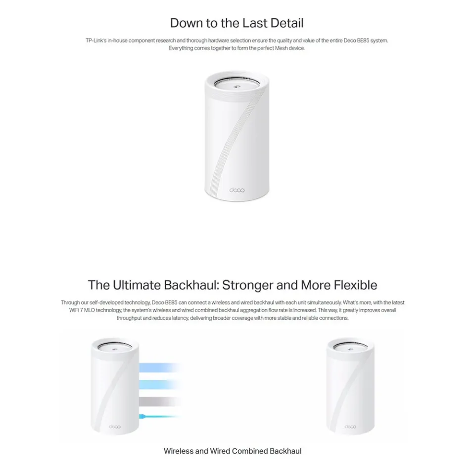 TP-Link Deco BE85 BE22000 Tri-Band Whole Home Mesh WiFi 7 System