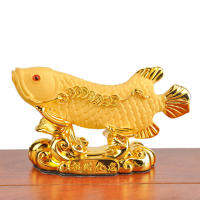 สไตล์จีน Lucky Home Office บริษัทรถ Talisman เงิน Drawing Fortune Arowana Golden เรซิ่นปลาตกแต่ง Statue