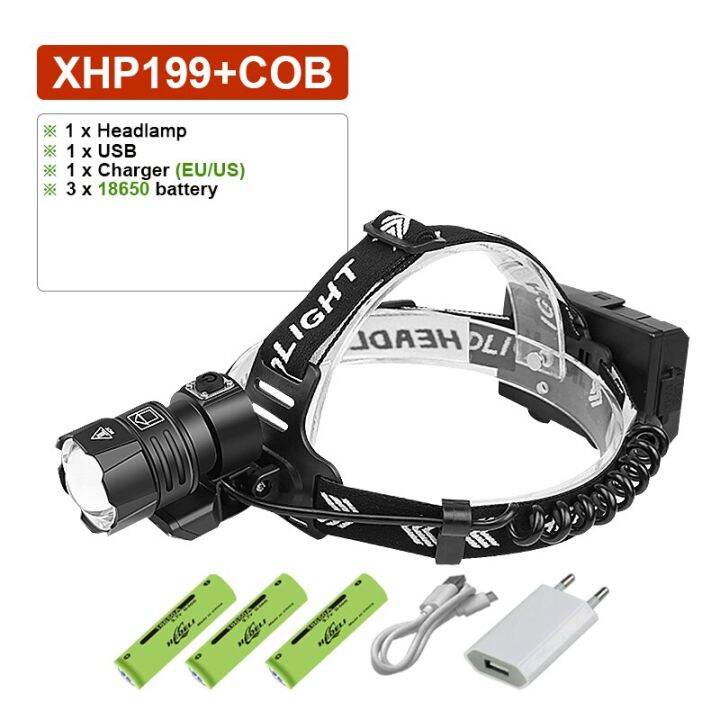 ใหม่ล่าสุด-xhp199ไฟ-led-กำลังสูงไฟฉายคาดหัวแบบชาร์จ-usb-ได้ไฟหน้า-led-กำลังสูง-xhp160ไฟฉายคาดหัวกันน้ำ18650