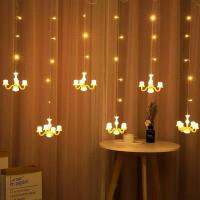 Christmas Curtains Light LED Chandeliers Hanging Strings Lights Holiday Decor Lights For Home Party Wedding Decoration Lamps