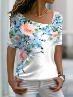 ☊∏  Womens T-shirt Floral Pattern 3D Elegant And Fashion Printing Summer Daily Round Neck Short Sleeved Casual Classic Girls Top