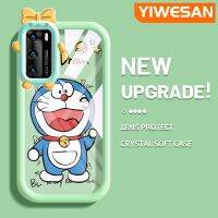 YIWESAN เคสสำหรับ Huawei P40 P40 Pro เคสการ์ตูนแนวโดราเอม่อนน่ารักสีสันสดใสเลนส์กล้องถ่ายรูปแบบนิ่มสัตว์ประหลาดตัวเล็กๆกันกระแทกแบบใสปลอกป้องกันซิลิโคนที่สร้างสรรค์เคสมือถือ