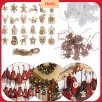 HATTIE 24PCS/set DIY ถุงของขวัญตกแต่ง คริสต์มาส คลิป จี้ไม้ ป้ายหมายเลข นับถอยหลังแท็กแขวน ปฏิทินจุติคริสต์มาส