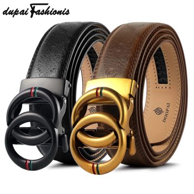 DUPAI FASHIONIS Classic Retro Genuine Leather Automatic Belts Double Loop Round Buckle Belts For Men Women Gifts