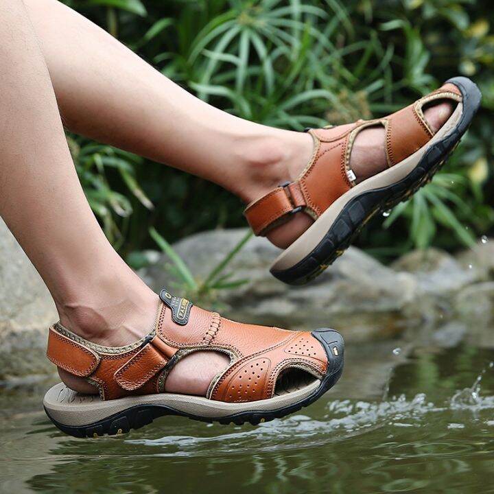 New Men's Summer Shoes Men's Slippers Fashion Casual Leather Sandals ...