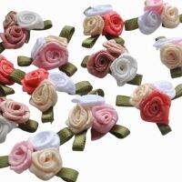 [HOT!] 20pcs New Satin Ribbon Rose W/leaf Handicraft Appliques Ornament Accessory Upick