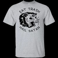 Mens Cotton T-shirt Eat Trash Hail Satan Possum Print Summer Fashion Shirt European Size