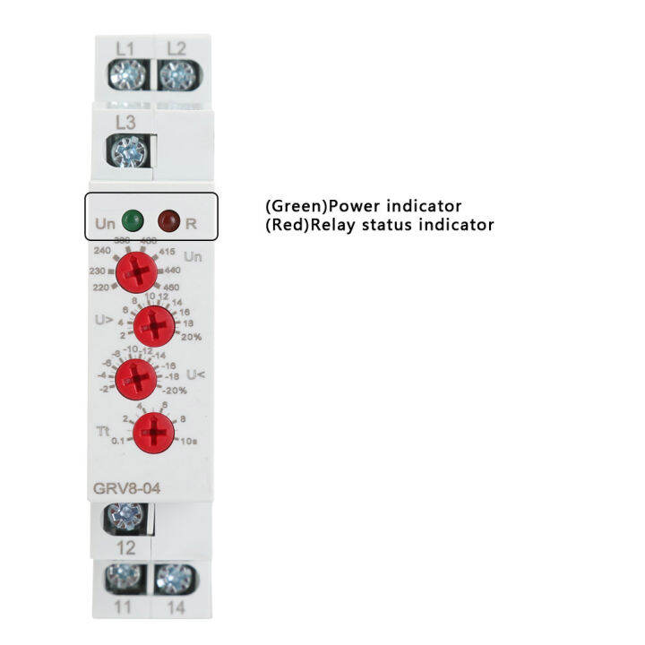 grv8-04รีเลย์การตรวจสอบแรงดันไฟฟ้า3เฟสแบบปรับได้-รีเลย์-m460ป้องกันแรงดันไฟฟ้าพร้อมราง-din-ตัวชี้วัด-led-ติดตั้ง