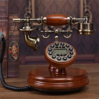 Leather cord red Solid Wood Digital Landline Phone Classic Vintage Antique Resin Fixed Telephone Button Dial Home Telephone For Home Family