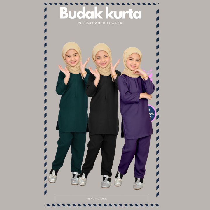 Raya 2023 Viral Suit Budak Kurta Perempuan Ready Stock Kain Como Crepe Lazada 