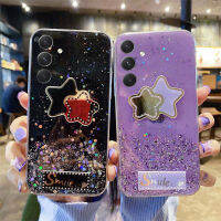 เคสโทรศัพท์ใหม่สำหรับฝาครอบ A24 Samsung เคสแหวนขึ้นเงากากเพชรนิ่มใสแบบใสลายดาวเต็มดวงเคสกระจกรูปดวงจันทร์สำหรับ Samsung กาแลคซี A24