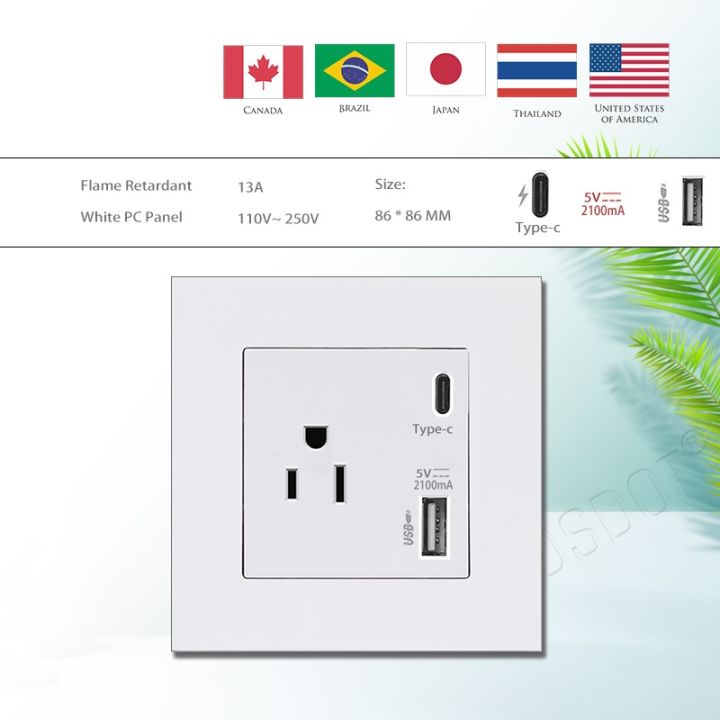 new-popular-5v-2100ma-usb-type-c-แผงชาร์จไฟบ้าน-usb-c-เต้าเสียบไทย