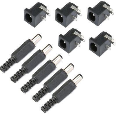 5Pair DC005 5.5 x 2.1mm DC Power Socket Jack PCB Mount Round The Needle DIY Adapter 5.5*2.1 DC Power Cable Male Plug Connector  Wires Leads Adapters