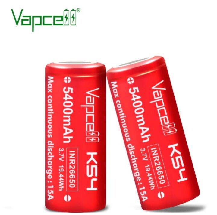 ถ่านชาร์จ-vapcell-k54-inr26650-5400-mah-3-7v-15a-สีแดง-ของแท้-2-ก้อน-แถมกระเป๋าใส่ถ่าน