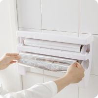 Kitchen Plastic Film Storage Rack with Cutter Aluminum Foil Barbecue Paper Storage Rack Paper Towel Storage Rack