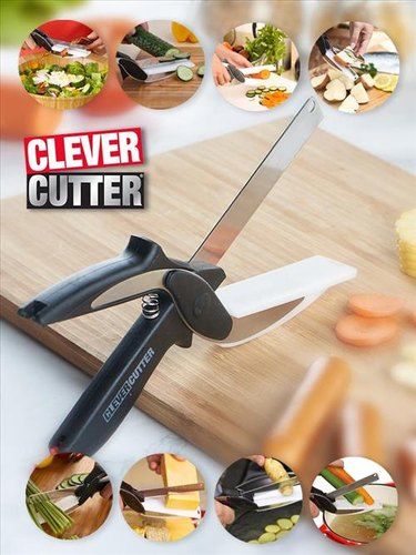 Multi-Function Smart 2 in 1 Clever Cutter Scissor Cutting Board Utility  Cutter Stainless Steel Smart Vegetable Knife.