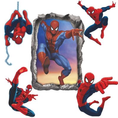 3D Spiderman Wall Stickers For Kids Childrens Room Boy Cartoon Vinyl Decals Home Decor Bedroom Decoration Nursery Poster Mural