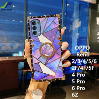 JieFie Luxury Chrome-Plated สำหรับ OPPO Reno 2F / 4F / 5F / 6Z / 2 / 3 / 4 / 5 / 6/4/Pro 5 Pro / 6 Pro Matte Powder และ Glossy ฝาครอบโทรศัพท์ TPU สี่เหลี่ยมพร้อมขาตั้งวงแหวน