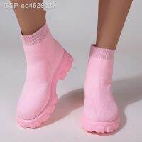 ✁✑วอลลุ่ม Bota De Malha Feminina Saltos Volumosos Botas Neve Para Escorregar Platafora Elástico Rosa Tamanho Positivo 43 Verno Conforto 2022