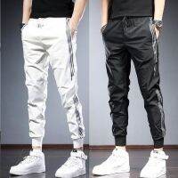 CODhuanglan212 sports trousers Summer Thin Casual Pants Mens Street Wear Striped Korean Version Trendy Slim-Fit Closed-Fit Ankle-Length Men