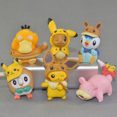 6ชิ้นโปเกมอน Pikachu กลายเป็น Eevee ถึงเป็ด Slowpoke Megaman อะนิเมะตัวเลขเค้กตกแต่ง Gashapon รุ่นของเล่นของขวัญวันเกิด