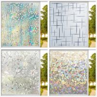 Rainbow Privacy Window Film 3D Decorative Stained Glass Stickers Non-Adhesive Static Cling Glass Film for Home Office Window Sticker and Films