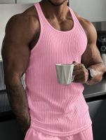 202Summer Mens Clothing Solid Color Sleeveless Vest Thin Style T-Shirt Mens Casual Sports Gym Sleeveless Running Vest Pullover