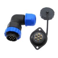 ‘’；【=- SP20 IP68 Waterproof Connector 2 Hole Flange Socket 2/3/4/5/6/7/8/9/12/14Pin 90 Degree Elbow Angle Connectors