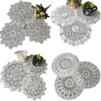 HOT Round white Embroidery table place mat Christmas flower tea pad dining placemat cup coaster Napkin doily wedding kitchen