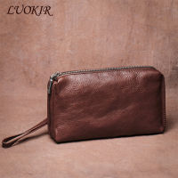 LUOKIR Genuine High Quality Mens Leather Clutch Bag Vintage Large Capacity Long Wallet Credit Card Holder Simple Phone Bag