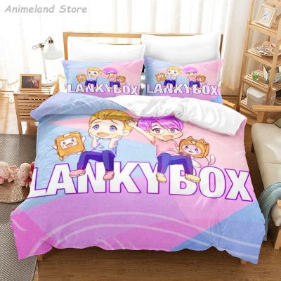 1 Lankybox Foxy Boxy ชุดเครื่องนอนผ้าปูที่นอนลายการ์ตูนลายพิมพ์ของขวัญ3มิติสำหรับวัยรุ่นผู้ชาย2/3ชิ้นเตียงเดี่ยวราชินีเซ็ทคลุมเตียงผ้านวมขนาดใหญ่