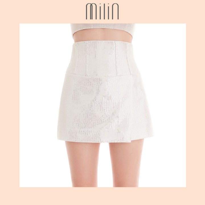 milin-wrap-front-sequin-high-waisted-shorts-กางเกงผ้าเลื่อมขาสั้นป้ายหน้า-phoebes-shorts