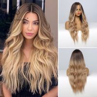 Blonde Unicorn Synthetic Wig Ombre Blonde Brown Long Wigs Middle Part Hair Wig Daily Natural Wavy Heat Resistant Fiber For Women