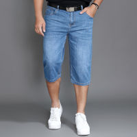 Summer Jeans Shorts Mens Denim Elastic Stretched Thin Oversized Plus Size Light Blue 42 44 46 48 Male Calf Length Half Trousers