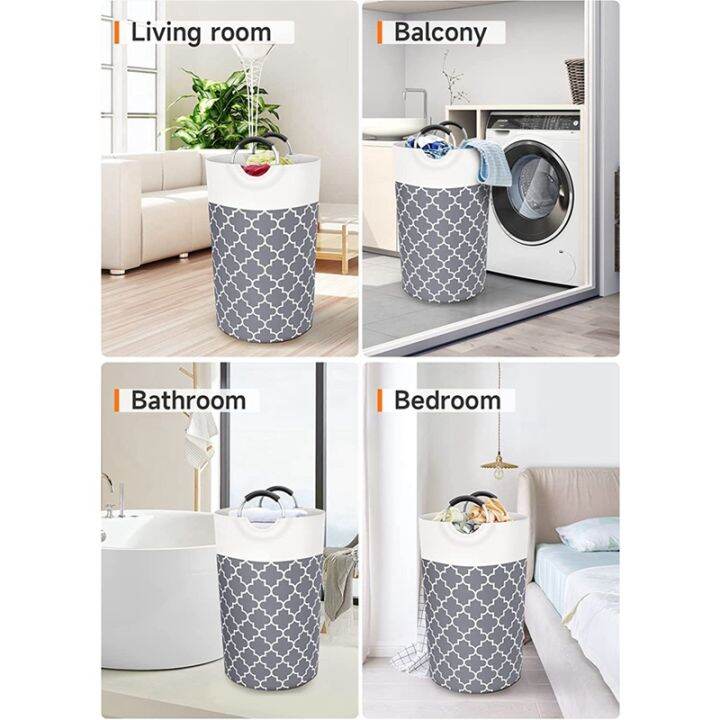 laundry-basket-laundry-hamper-bag-washing-bin-clothes-bag-collapsible-tall-with-handles-waterproof-2pcs-82l-gray