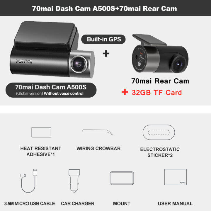 70mai-dash-cam-a500s-1944จุดรถ-dvr-ในตัว-gps-24h-ที่จอดรถตรวจสอบ70mai-pro-plus-night-vision-ด้านหน้าและด้านหลังเวบแคม