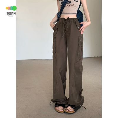 NINI [new season] drawstring overalls Korean style casual pants loose vertical straight pants womens high waist mop pants