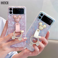 เคสโทรศัพท์แหวน3D รูปมิกกี้ HOCE สำหรับ Samsung Galaxy Z Flip 5 Flip 3 Flip 4 Flip 2 5G Zfip4 Zflip3 Zfip2 Zflip5ด้านหลังพีซีชนิดแข็งพร้อมปลอกแหวนใส่นิ้วเคสกันกระแทกพิมพ์ลายเคสกันกระแทก