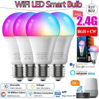 WiFi Smart Light Bulb E27B22 RGBCW 5-20W Energy Saving Dimming Bluetooth LED Bulbs Work With Alexa Assistant Home Decor