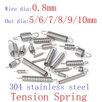 ₪☞ 0.8mm 304 stainless steel Tension spring with O hook extension spring length 15 to 120mm